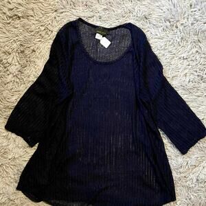 Navy Blue Mesh Open Weave Layering Whimsygoth Mysterious Fairy Grunge Sheer Top